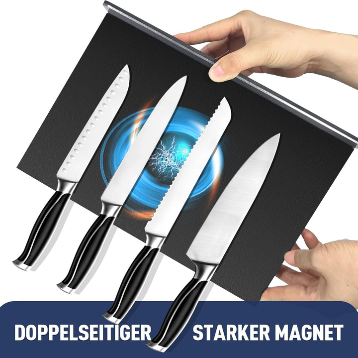 Messerblock magnetischer ohne Messer, Schwarz 40 cm Messerhalter magnetisch aus 304 Edelstahl, beids