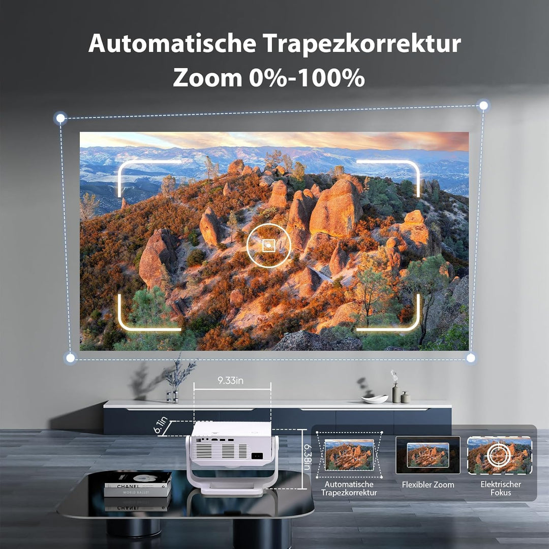 2025 Neuer Smart Beamer 4K Unterstützung, Android 11, Full HD 1080P, 28000 Lumens, WiFi 6 & BT 5.2,