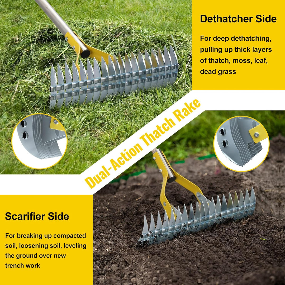 Vertikutierrechen Strohrechen, Rasenrechen Mit 114 cm Verstellbarem Langem Griff Robuster Garten-Lau