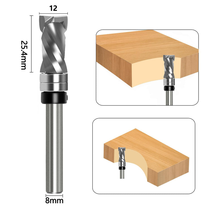 Bündigfräser Spiralfräser 8mm Schaft - Up&Down Kompression Spiralnutfräser, 12mm Schnittdurchmesser,