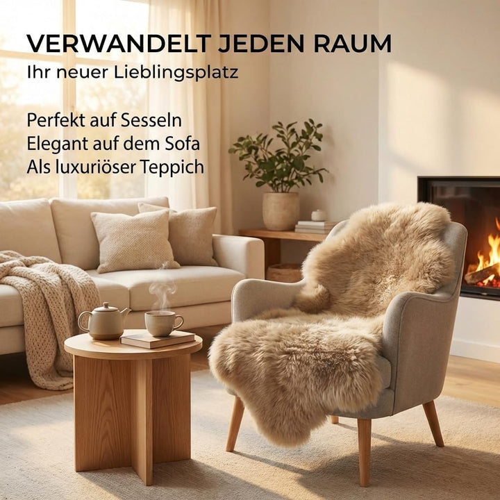 Extra grosses Super-Premium Lammfell, Schaffell, hell-beige. Extra zartes, geruchsarmes, echtes Meri