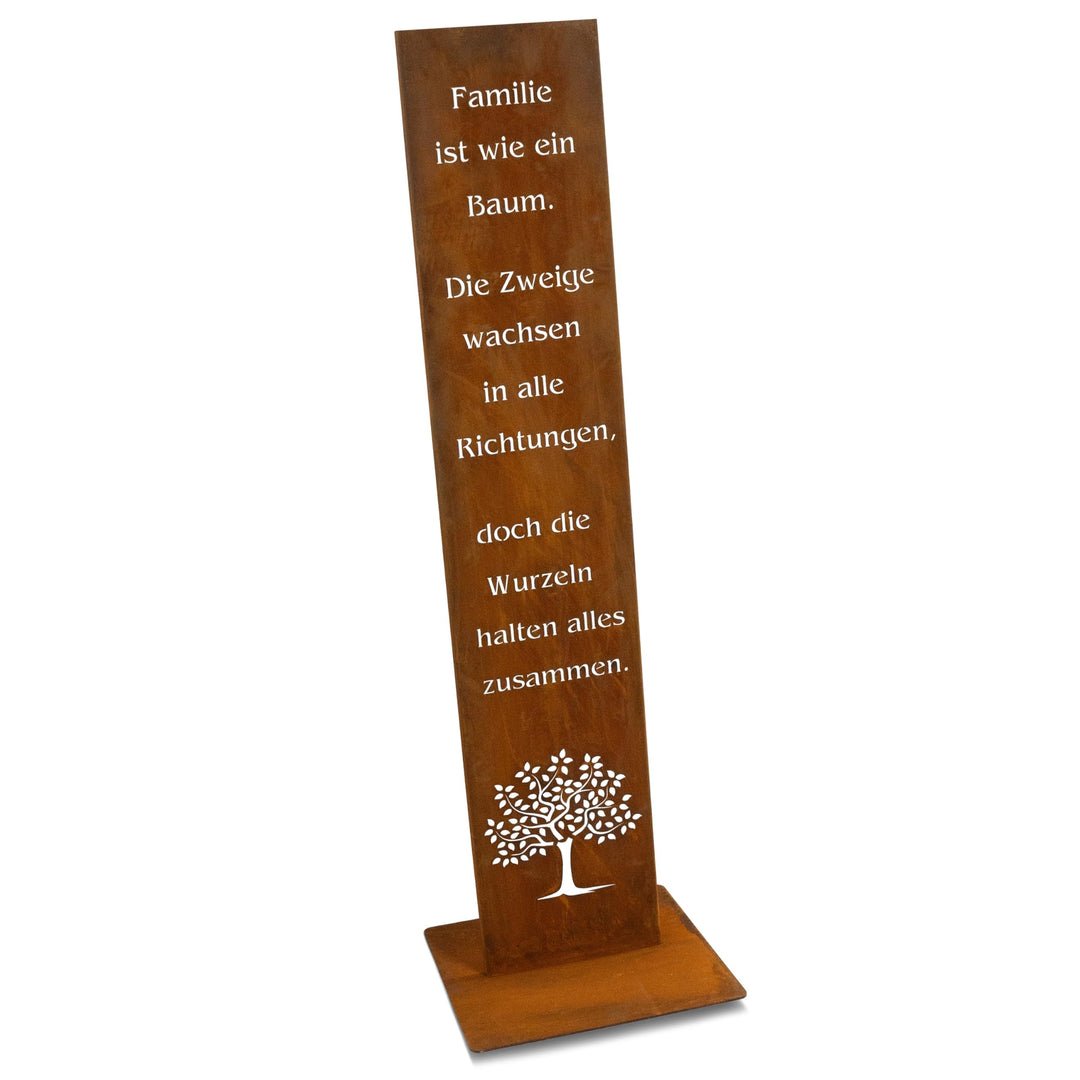 Familie Spruchtafel 100 cm – Edelrost Deko-Schild aus Metall mit Spruch – Garten- und Wohnzimmer Dek