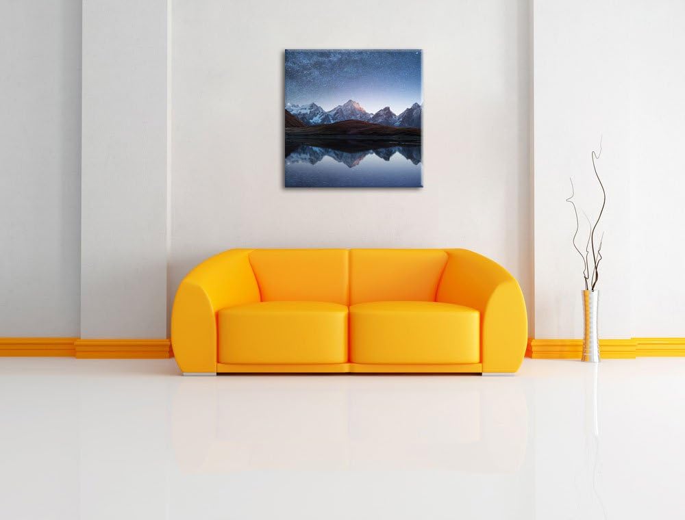 Pixxprint Sternenhimmel über dem Gebirge, Format: 70x70 auf Leinwand, 70x70