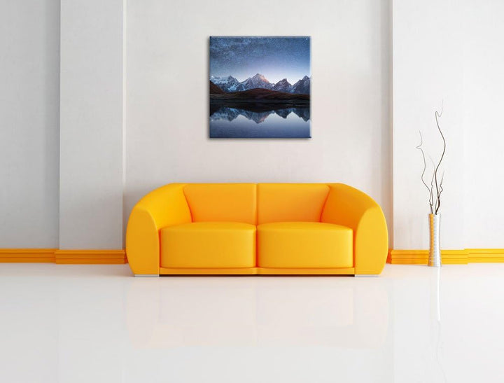 Pixxprint Sternenhimmel über dem Gebirge, Format: 70x70 auf Leinwand, 70x70