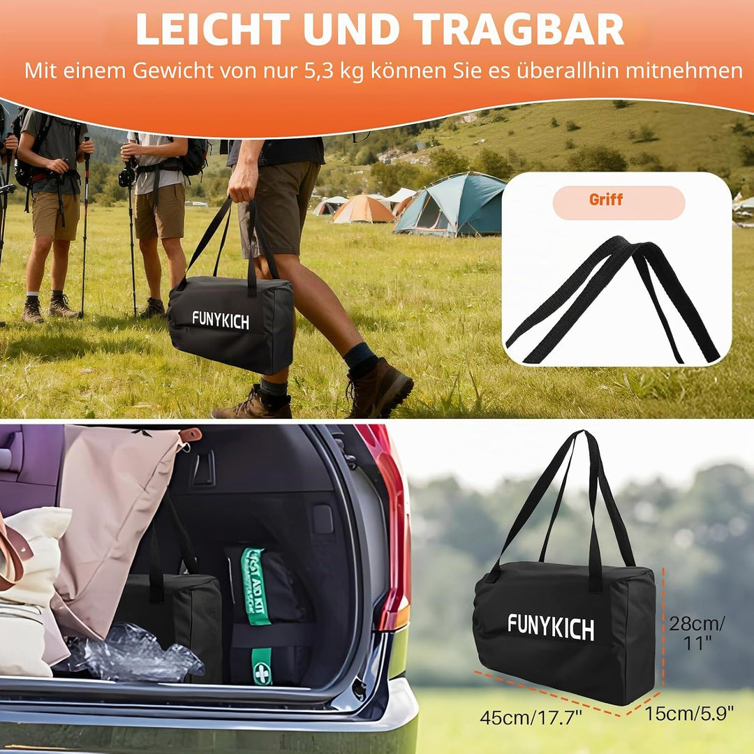 FUNYKICH Aluminium Klapptisch mit Tragetasche 67x58cm, X Form klappbarer Grilltisch mit 2 Höhenverst