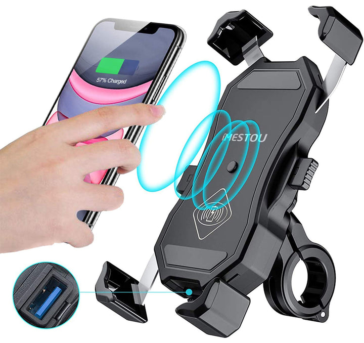 iMESTOU Motorrad Wireless Telefonhalterung 15W Qi & USB Quick Charger 3.0 Lenker/Rückspiegel Mobile