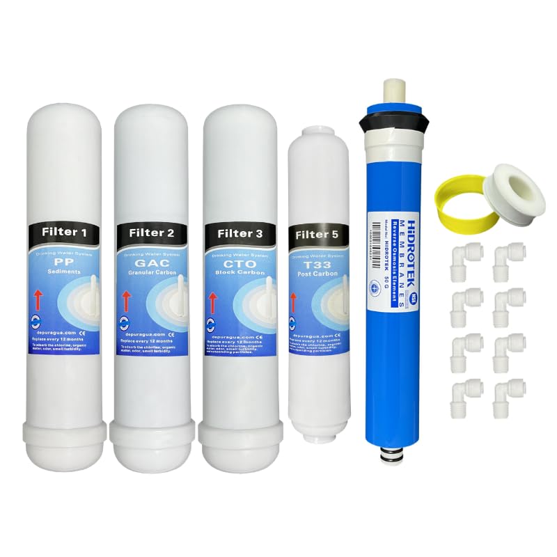 Depurtek | 5-stufige Umkehrosmose-Membran & 4 Filter | 50 GPD TFC | Vor-/Nachfilter | Universell kom