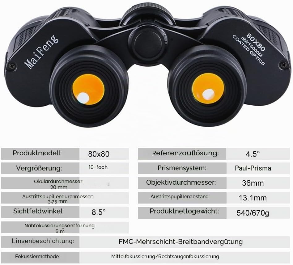 Ferngläser mit Nachtsicht, 80X80 HD Fernglas für Erwachsene, Wasserdicht Taktisches Fernglas mit FMC