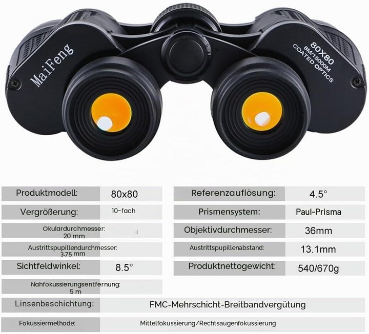 Ferngläser mit Nachtsicht, 80X80 HD Fernglas für Erwachsene, Wasserdicht Taktisches Fernglas mit FMC