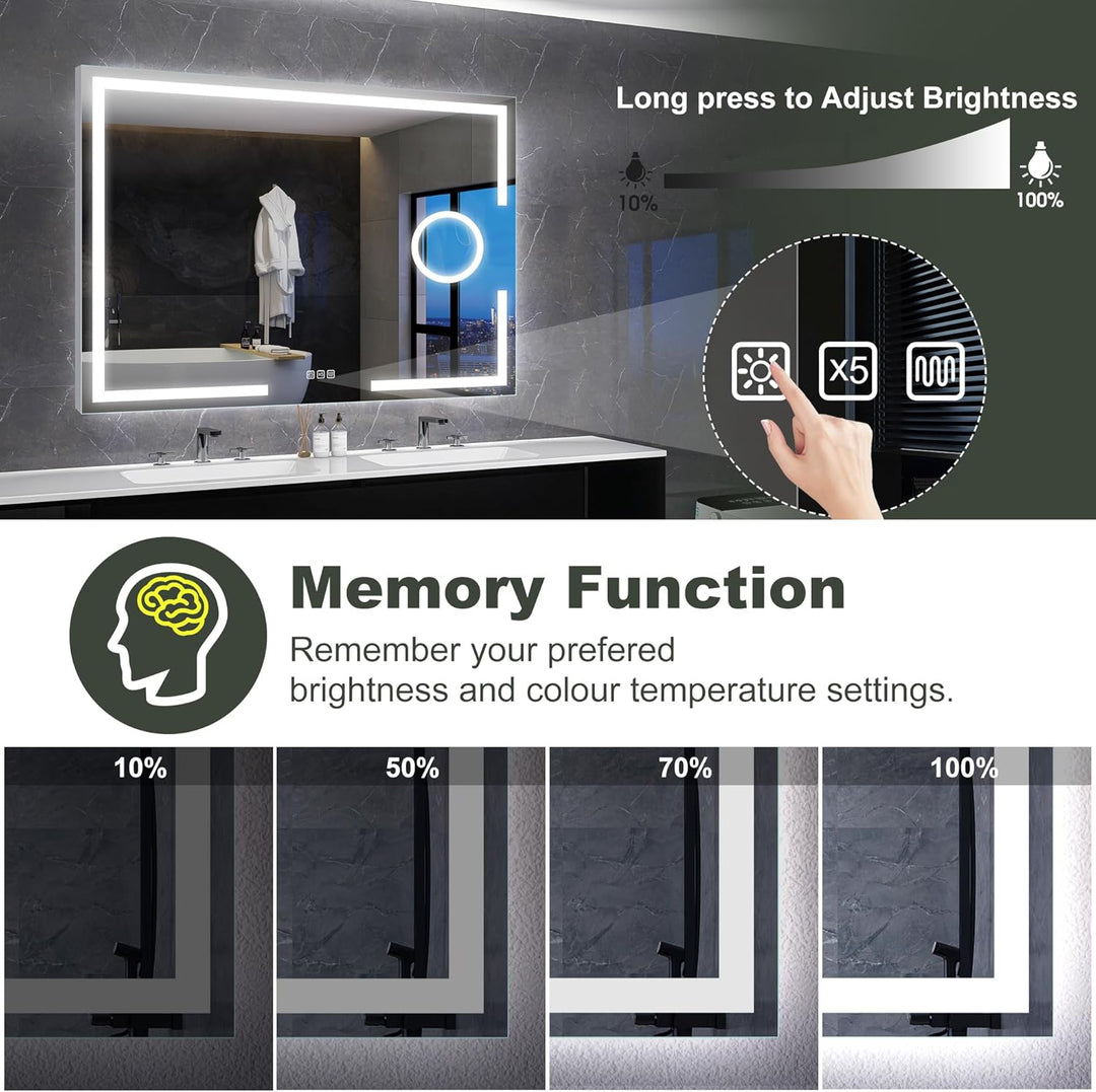 S'bagno Badspiegel-mit-Beleuchtung 100x70cm, Led-Badezimmerspiegel-mit-Licht, 5X Vergrösserungsglas,