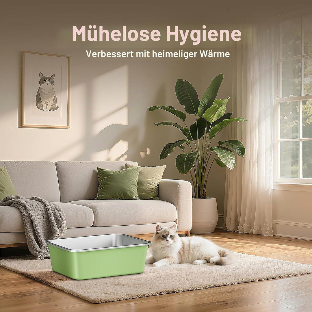Edelstahl Katzenklo, Grosse Katzentoilette, XXL Katzentoilette Edelstahl Offen, Metall Katzenklo für