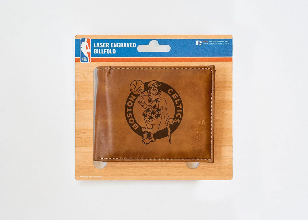 Rico Industries NBA Laser Engraved Billfold Wallet, Brown Boston Celtics, Boston Celtics