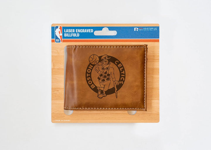 Rico Industries NBA Laser Engraved Billfold Wallet, Brown Boston Celtics, Boston Celtics