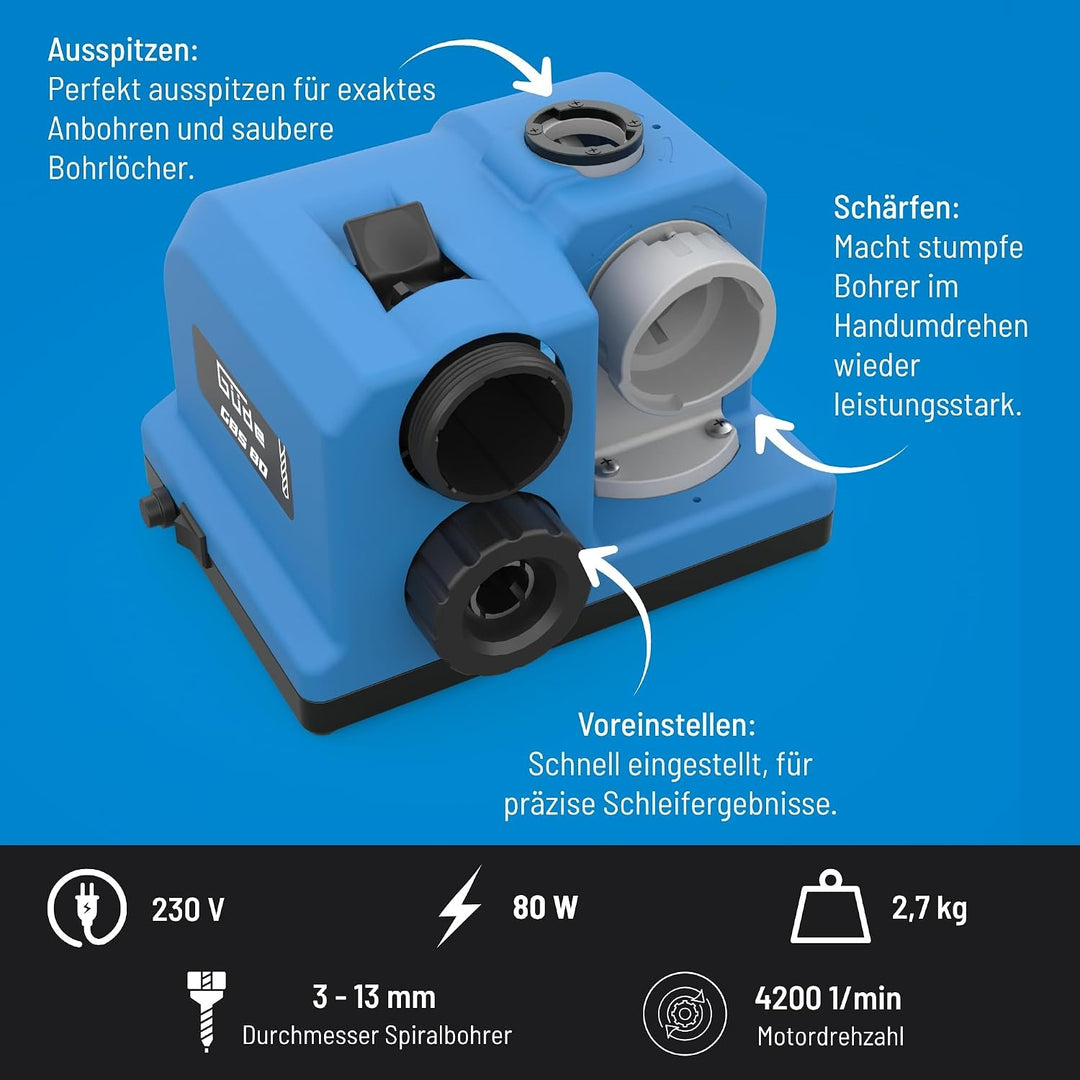 Güde Bohrerschärfgerät GBS 80 (80 W, Motordrehzahl 4200 1/min, für Spiralbohrer mit Ø 3 mm - 13 mm,