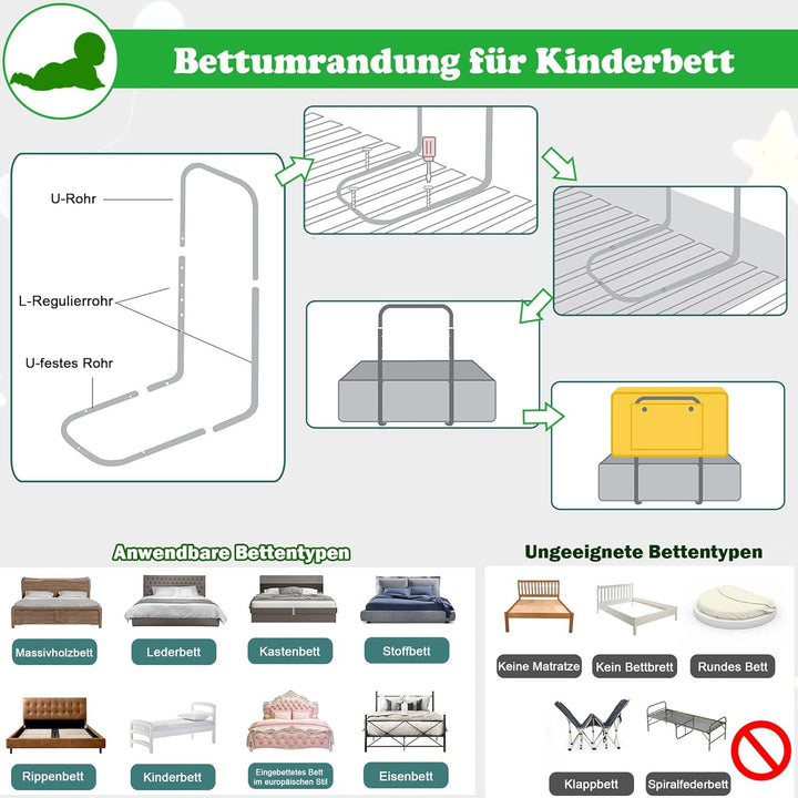 SUBTLETY Bettgitter Baby Rausfallschutz Bett 150cm Bettschutzgitter für Kinder 5-Loch Höhenverstellb