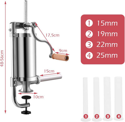 GIANTEX Wurstfüller 1,5L/3L/3,6L/6L, Manuelle Wurstmaschine Wurstfüllmaschine, Wurstspritze aus Edel