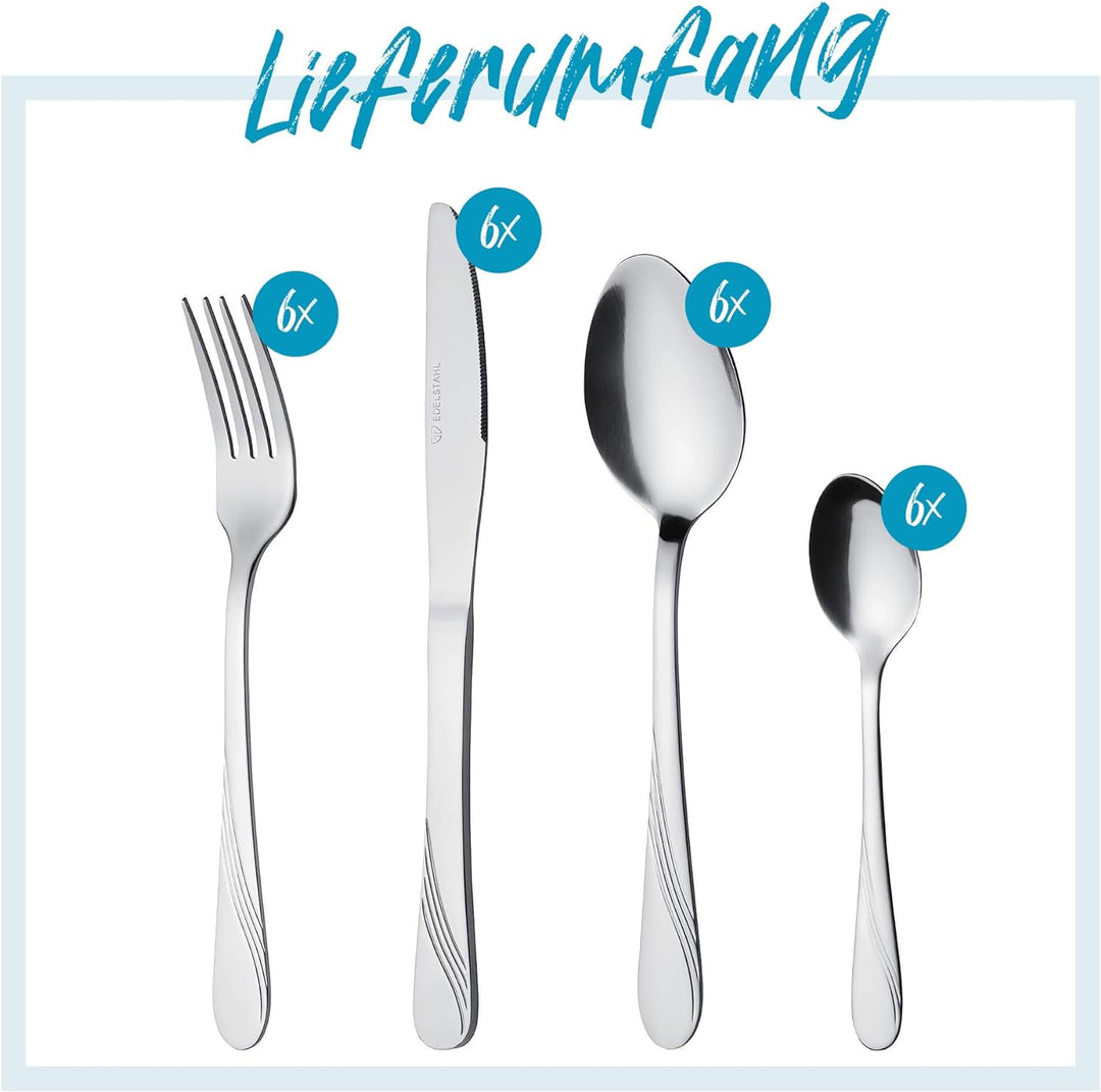 GRÄWE Besteckset für 6 Personen aus Edelstahl, Tafelbesteck Set 24-teilig, nickelfrei, rostfrei, han