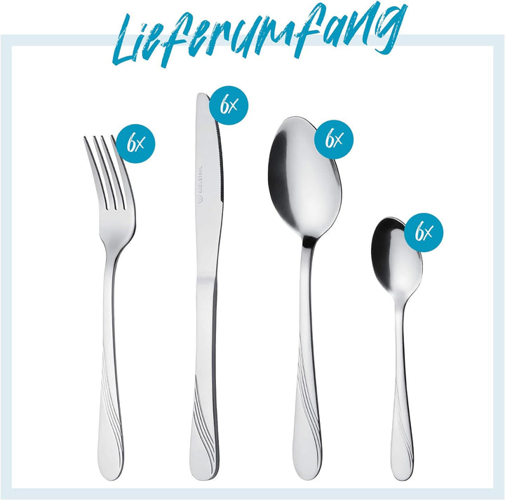 GRÄWE Besteckset für 6 Personen aus Edelstahl, Tafelbesteck Set 24-teilig, nickelfrei, rostfrei, han