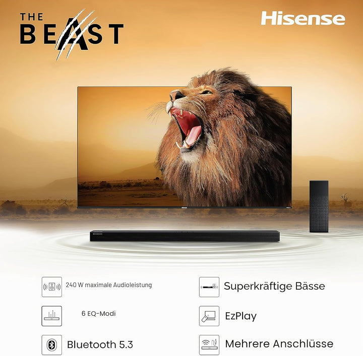 Hisense HS2100 2.1 Soundbar Home Theater System mit kabellosem Subwoofer, 240W, Dolby Audio, Bluetoo