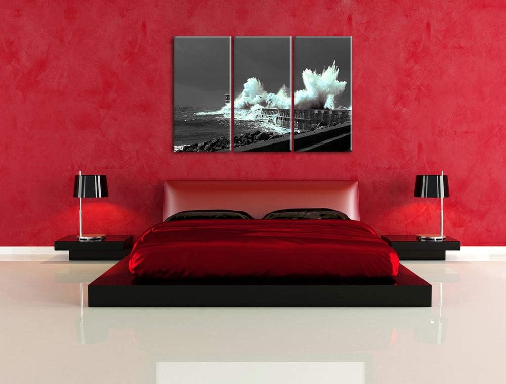 unruhiges Meer und hohe Wellen schwarz/weiss 3-Teiler Leinwandbild 120x80 Bild auf Leinwand, XXL rie
