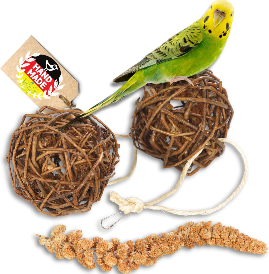 Kolbenhirse gefüllte Weidenkugel 2er Pack - handgefertigt in Deutschland - Erstaunlicher Spielspass