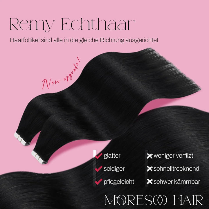 Moresoo Tape Extensions Echthaar Haarverlängerung Brasilianer Haar Extensions Tape Schwarz 