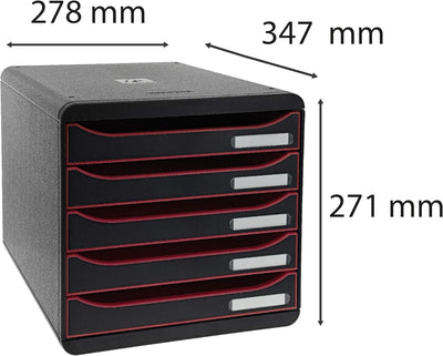 Exacompta 309984D Premium Ablagebox mit 5 Schubladen für DIN A4+ Dokumente. Stapelbare Schubladenbox