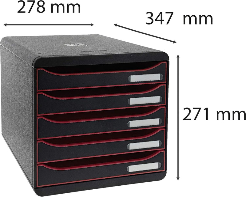 Exacompta 309984D Premium Ablagebox mit 5 Schubladen für DIN A4+ Dokumente. Stapelbare Schubladenbox