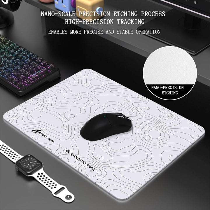 ATTACK SHARK CM05SE Gaming-Mauspad Aus Gehärtetem Glas, Ultraglatte Oberfläche, 9H Gehärtetes Glas,