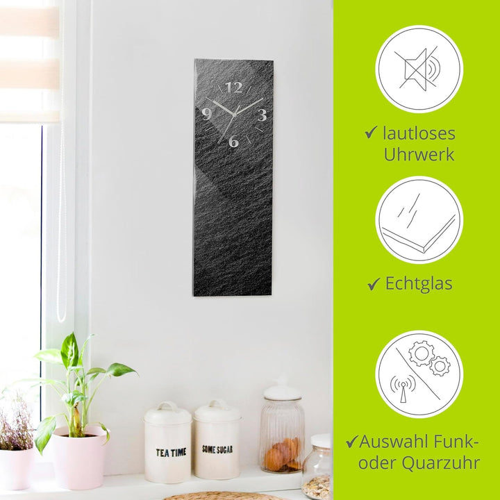 ARTLAND Wanddeko Wanduhr ohne Tickgeräusche aus Glas Quarzuhr 20x60 cm Rechteckig Lautlos 20x60 cm S