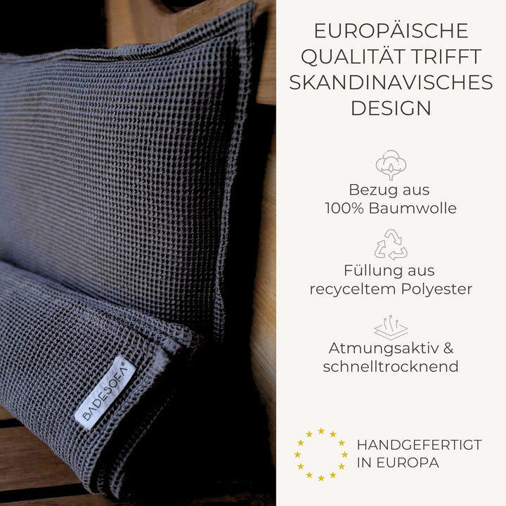 SAUNASOFA Sauna Set - Kissen 40x50 cm & Handtuch 100x200 cm aus Baumwolle - Waschbar & hitzebeständi