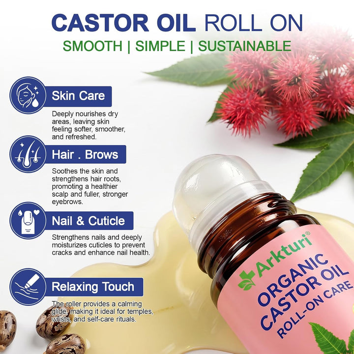 Bio-rizinusöl Rosenquarz-Roller, Organic Castor Oil with Rose quartz roller, 100% Cold Pressed, Natü