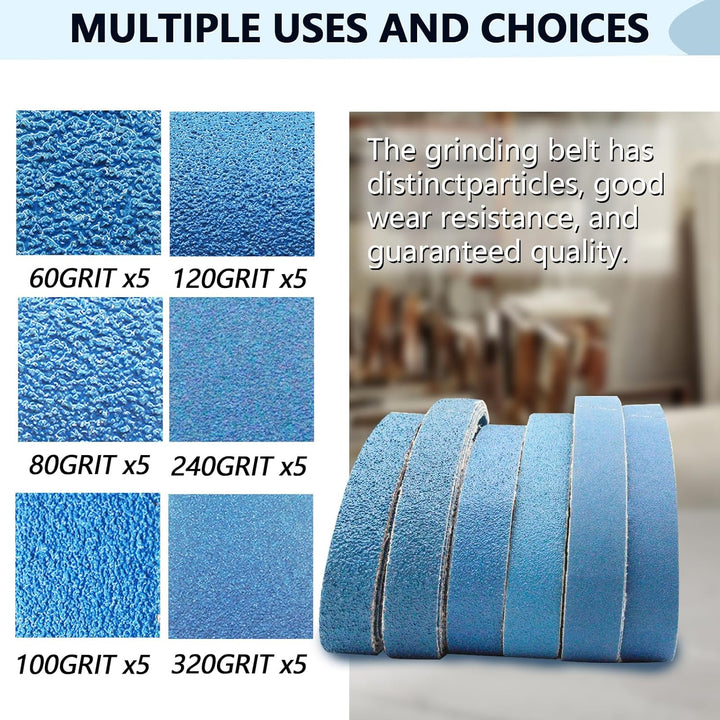 Zirkonkorund Schleifbänder 30 x 533 mm je 5 x Körnung 60/80/100/120/240/320 für Bandschleifer|Powerf