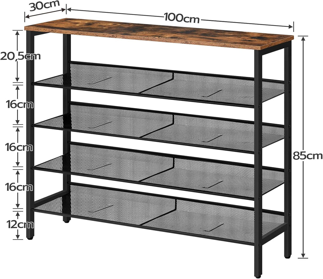 HOOBRO Schuhregal, 5-lagiges Schuhschrank, Verstellbares Schuhablage, Flach und Neigbar, 100 x 30 x
