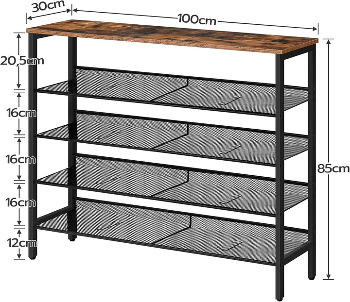 HOOBRO Schuhregal, 5-lagiges Schuhschrank, Verstellbares Schuhablage, Flach und Neigbar, 100 x 30 x