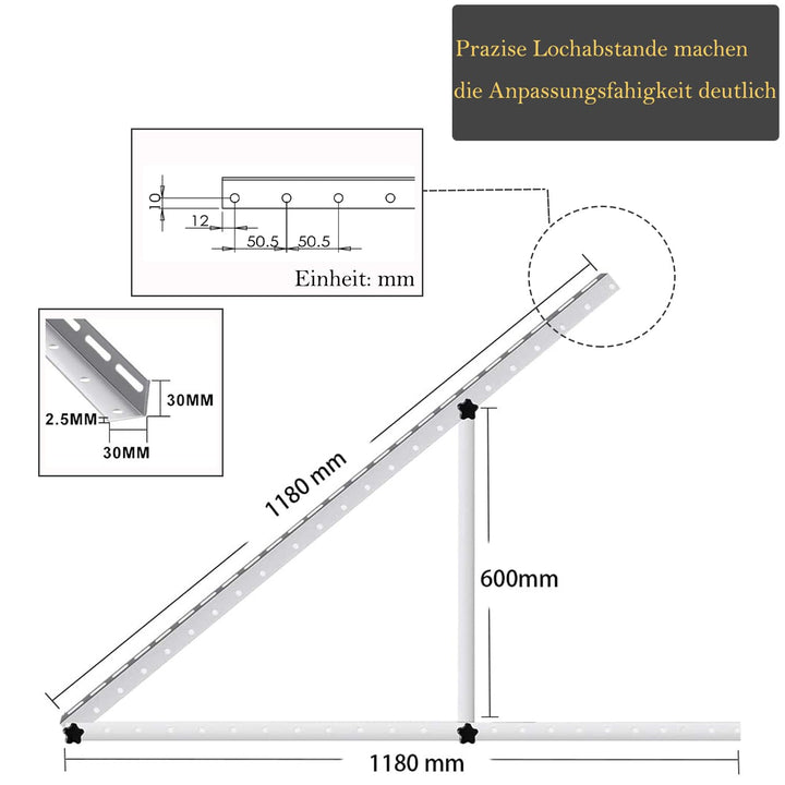 Halterung für Solarpanel bis 118cm 2 Paar, Halterung für Solarmodul Aufständerung Flachdach PV | Ver