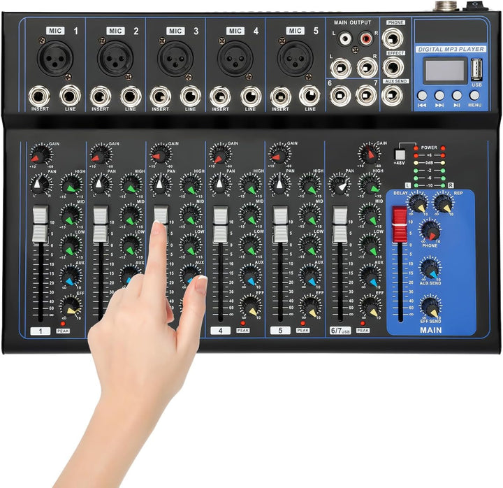Bluetooth Audio Mixer 7 Kanal Live Studio Audio Mixer USB DJ Console Amplifier Mischkonsole 6 Musikm