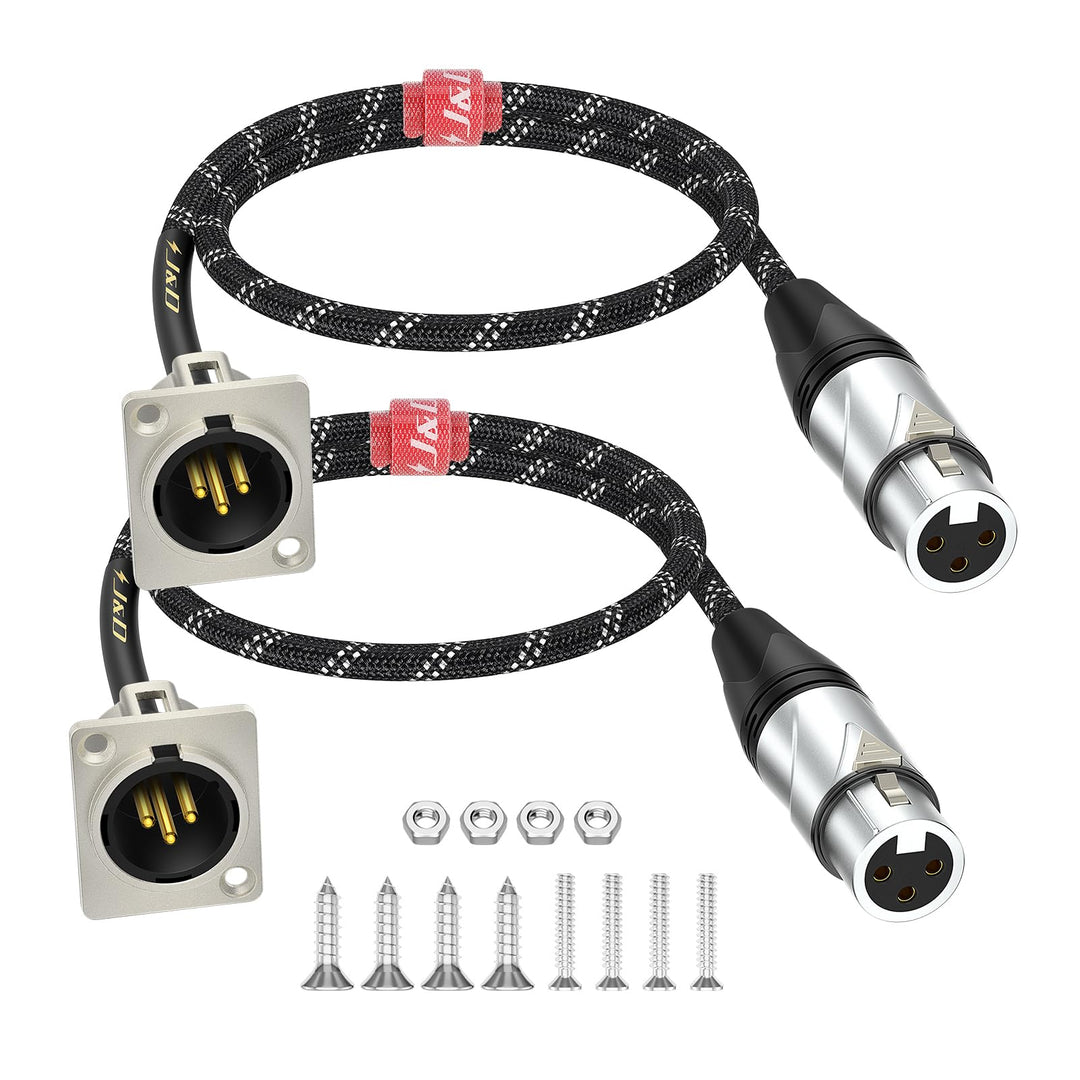 J&D XLR-Kabel D-Typ, 2 Stück XLR-Durchgangskabel, Buchse auf Stecker Adapter Nylonummantelung für St