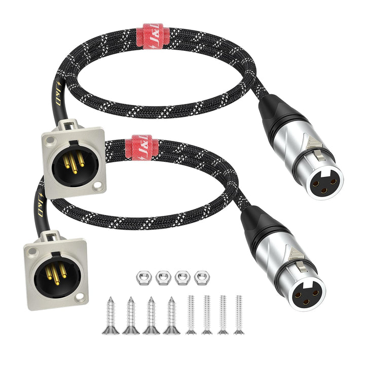 J&D XLR-Kabel D-Typ, 2 Stück XLR-Durchgangskabel, Buchse auf Stecker Adapter Nylonummantelung für St