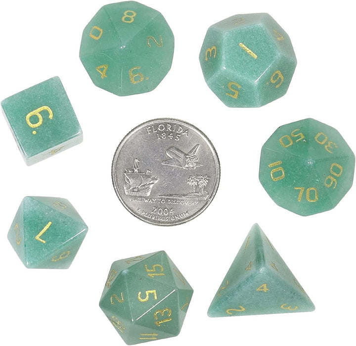 KYEYGWO Grüner Aventurin Kristall Polyedrische Würfel Set, 7pcs Reiki Heilung Stein Polyedrischer Sp