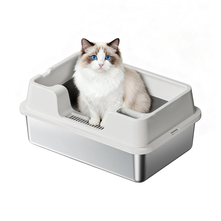 Katzenklo Edelstahl XXL, Katzentoilette Edelstahl Grosse Kapazität Auslaufsicher mit Hohem Rand Gege