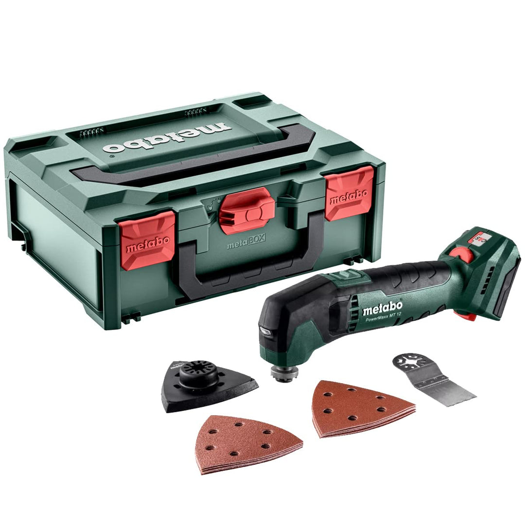 Metabo PowerMaxx MT 12 Akku-Multitool 12V in metaBOX 145 (Tauchsägeblatt, Dreieckschleifplatte, Haft