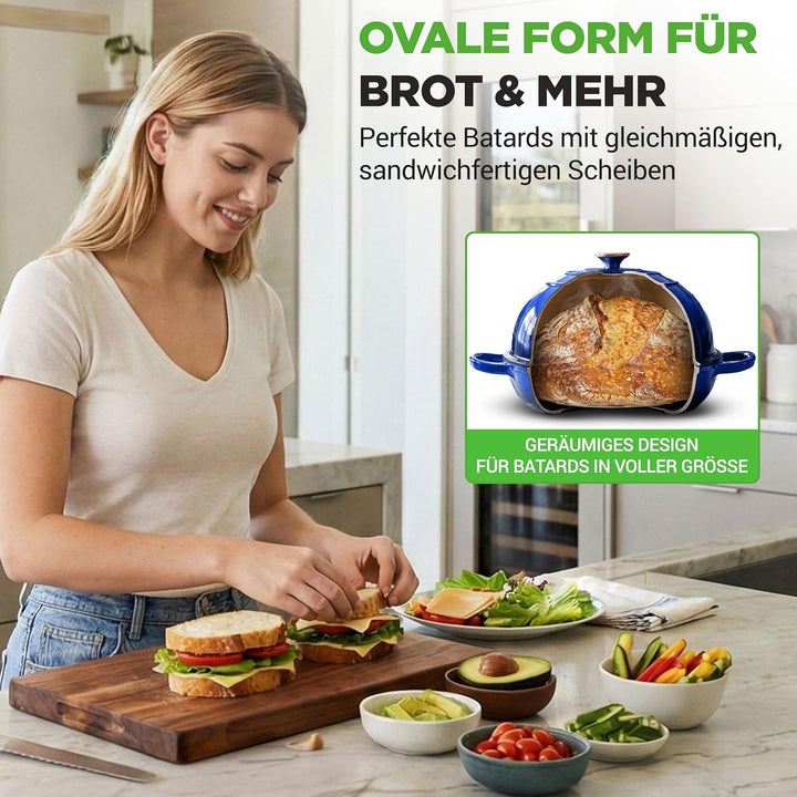 NutriChef Gusseisentopf zum Brotbacken 26 cm Dutch Oven Emailliert Blau– Mit Deckel und Griffen – In