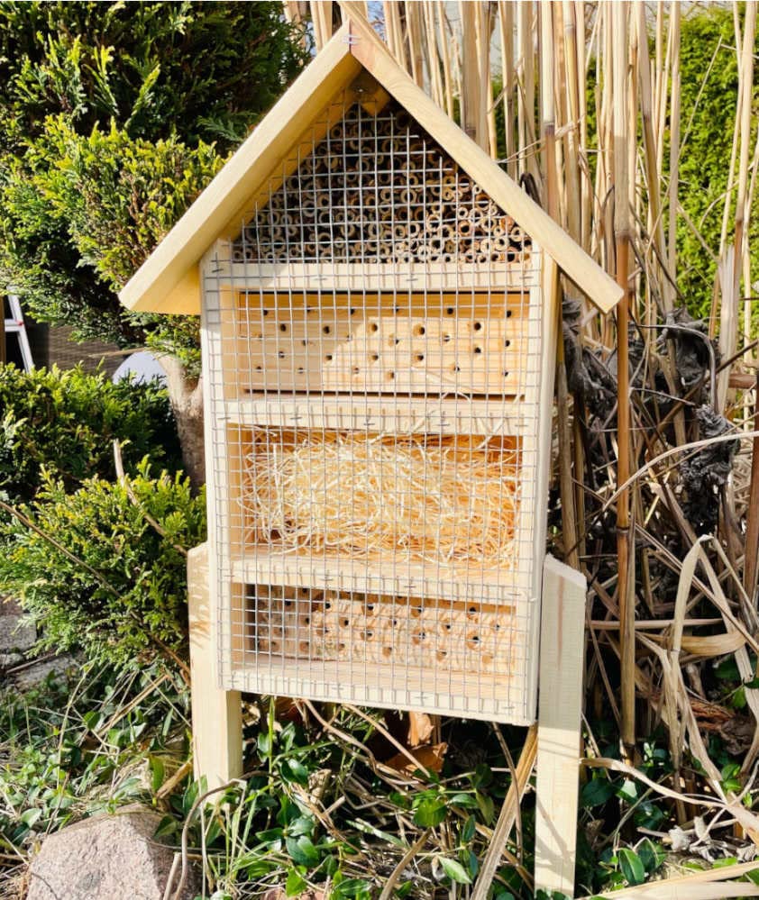 DARLUX massives handgefertigtes L Insektenhotel aus Holz I Haus 51 x 28 x 16 cm (HxBxT) I mit Stände