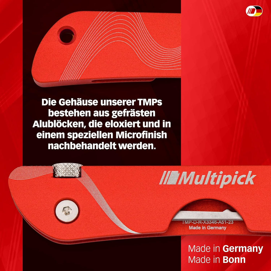 Multipick Dietrich Set ELITE RED Mini Taschen-Messer Lockpicking Set mit 6 wechselbaren Lock-Pick Kl
