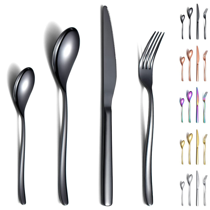 Berglander Schwarzes Besteck-Set 24 teilig, Stabiles Edelstahl-Schwarz-Titan-Besteck-Set Besteck-Set