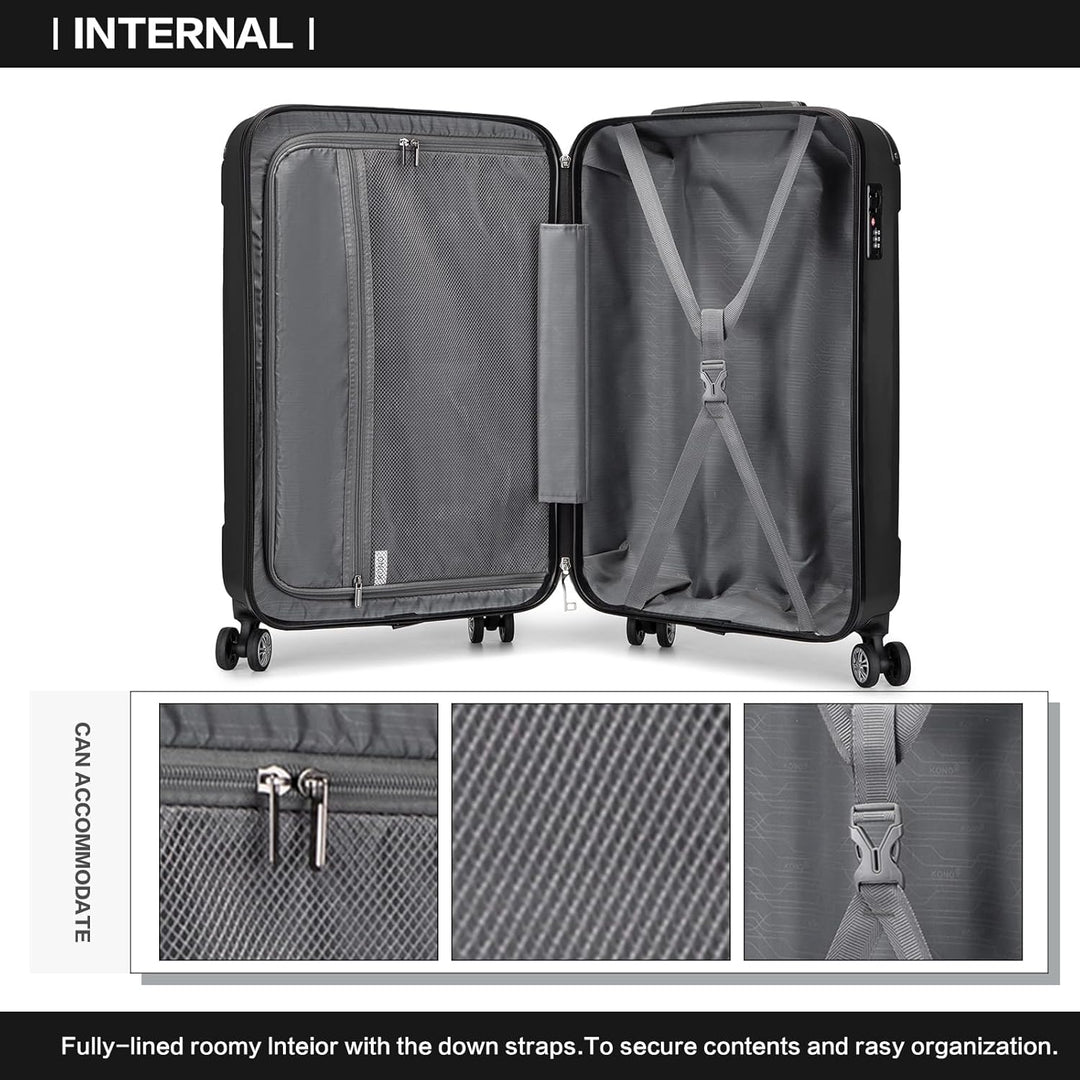 KONO Trolley Handgepäck Koffer 55x35x20cm Rollkoffer Reisekoffer mit 4 Rollen und Schloss (Schwarz),