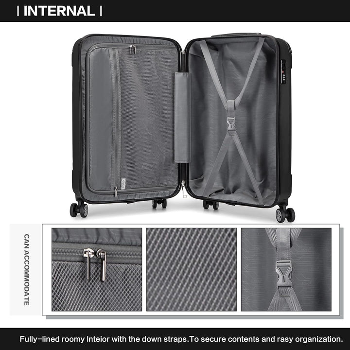 KONO Trolley Handgepäck Koffer 55x35x20cm Rollkoffer Reisekoffer mit 4 Rollen und Schloss (Schwarz),