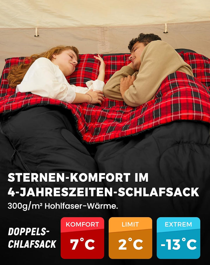 KingCamp Doppelschlafsack Baumwolle Flanell Winter Schlafsack 2 Personen Warmer Deckenschlafsack 3-4