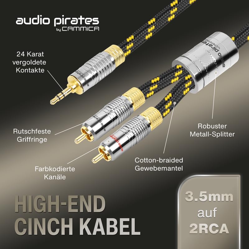 audio pirates by cammica Splitter Kabel 3,5 mm Klinke Stecker auf 2x RCA Clinch Stecker, RCA-Kabel,